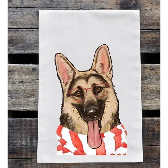Hippie Hound Studios Christmas Dog Towel “German Shepherd” Holiday Towel Set 2 N - Picture 1 of 5